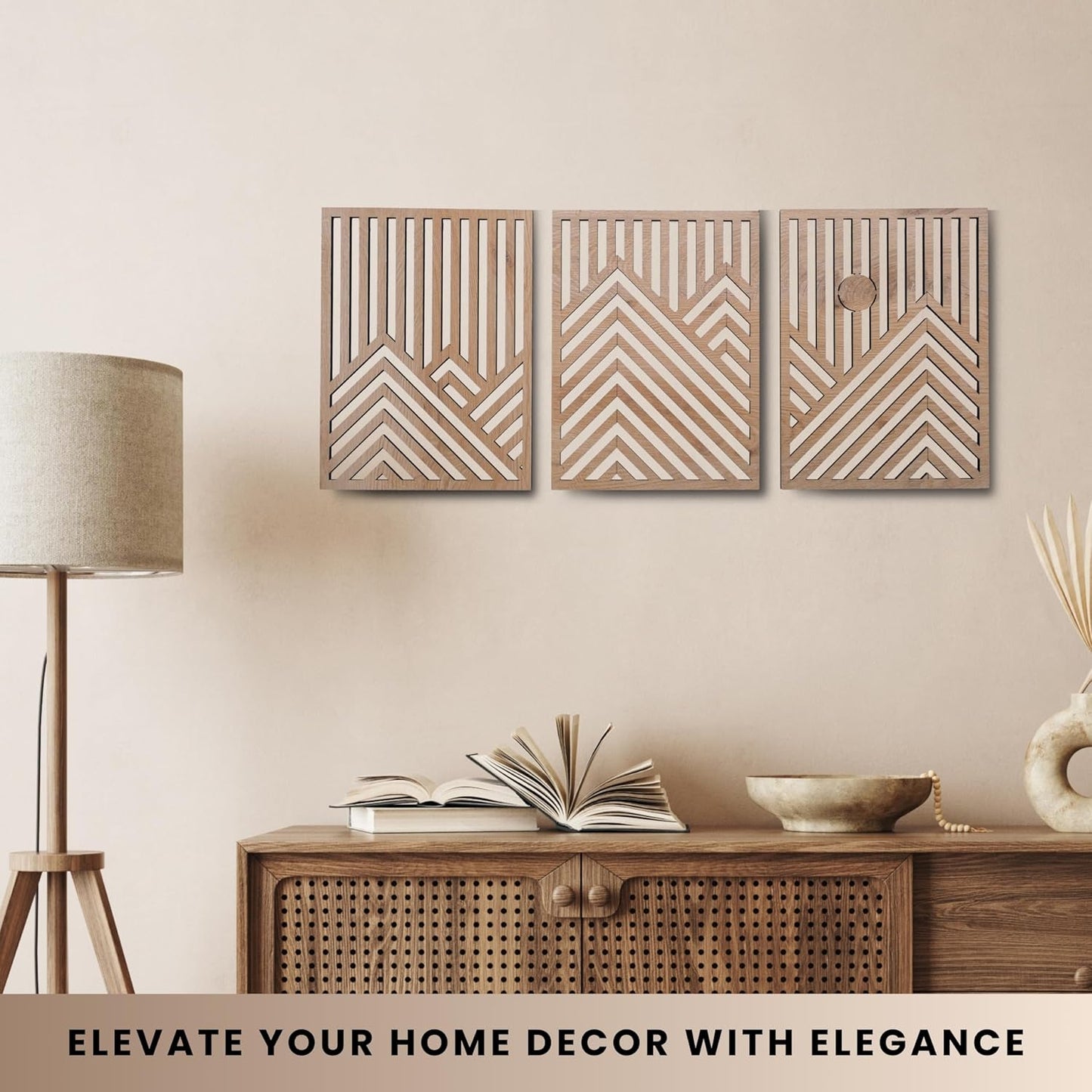 منحوتات حائط خشبية عصرية - مجموعة من 3 قطع